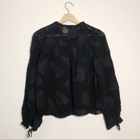 Aritzia Wilfred Black Tropical Print Sheer Blouse - Picture 3 of 10